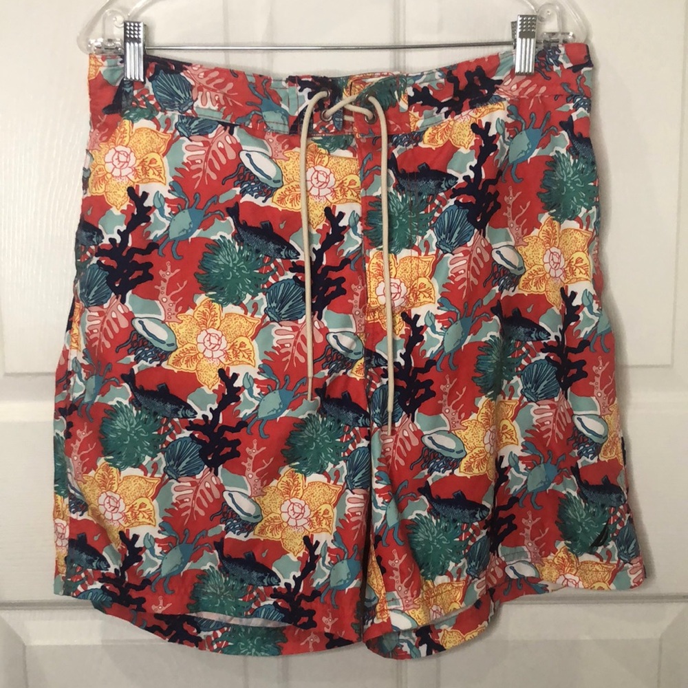 NAUTICA lined colorful swim shorts tropical nautical sea animals reef sz Large